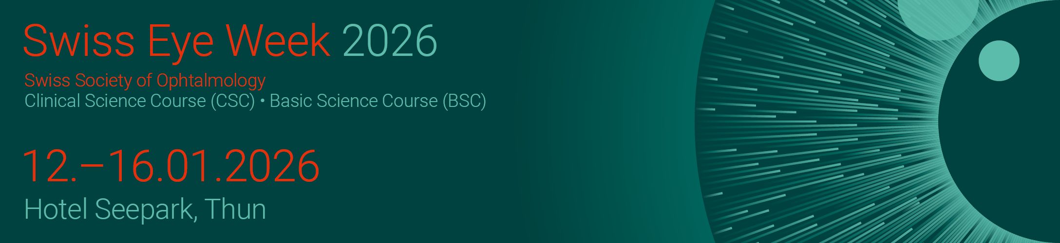 Header banner for the conference: SSO Swiss Eye Week 2026. This goes from 12 January 2026 to 16 January 2026.
